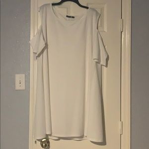 BooHoo White Cold-Shoulder Swing Dress